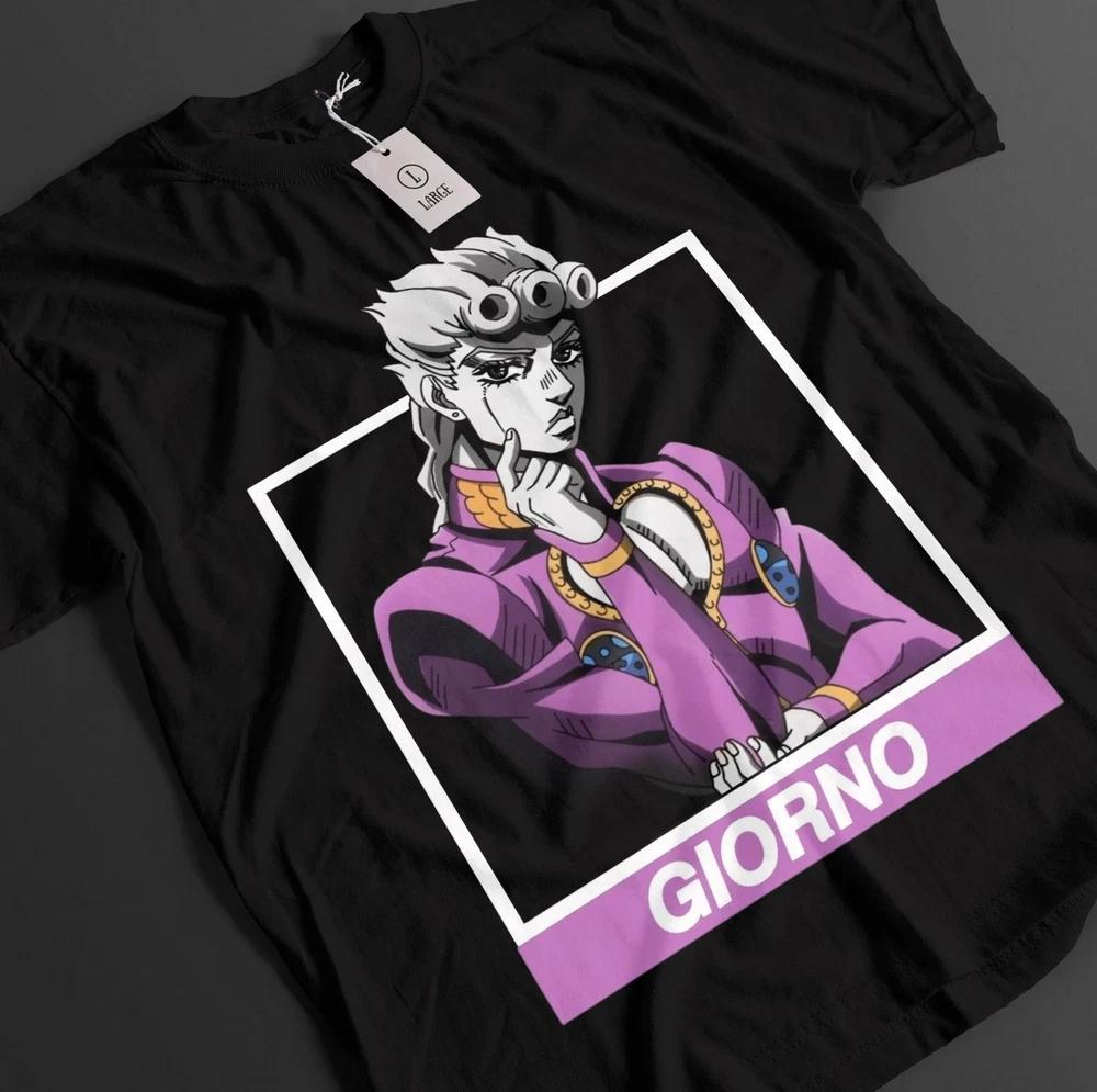 Anime Jojos Bizarre Adventure Giorno Pink Graphic Black Tshirt Size S4XL S