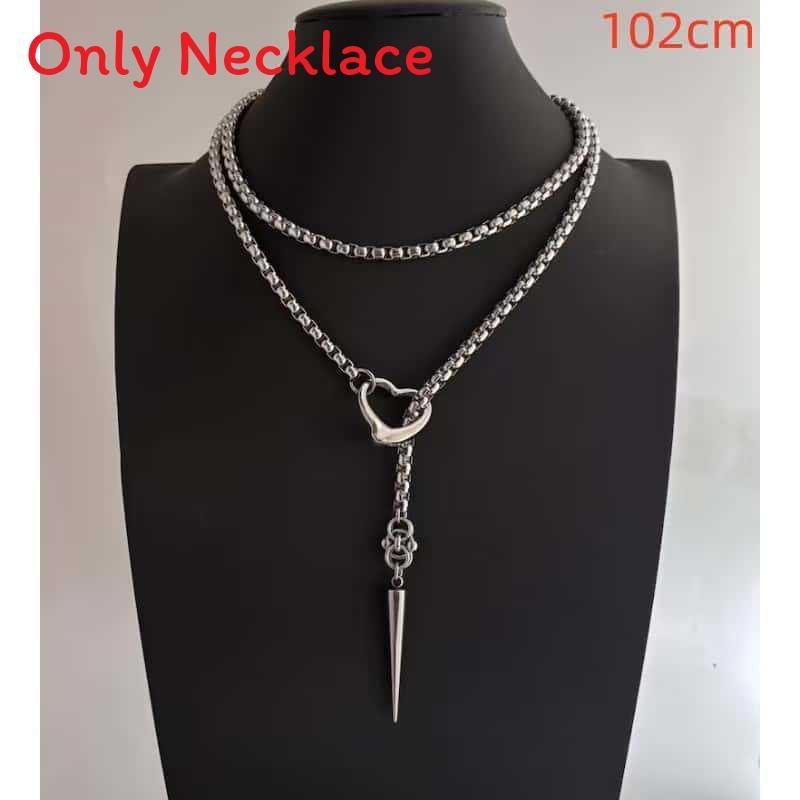 Stainless Steel Chain Necklace With Heart Pendant And Spike Details For Daily Casual Wear