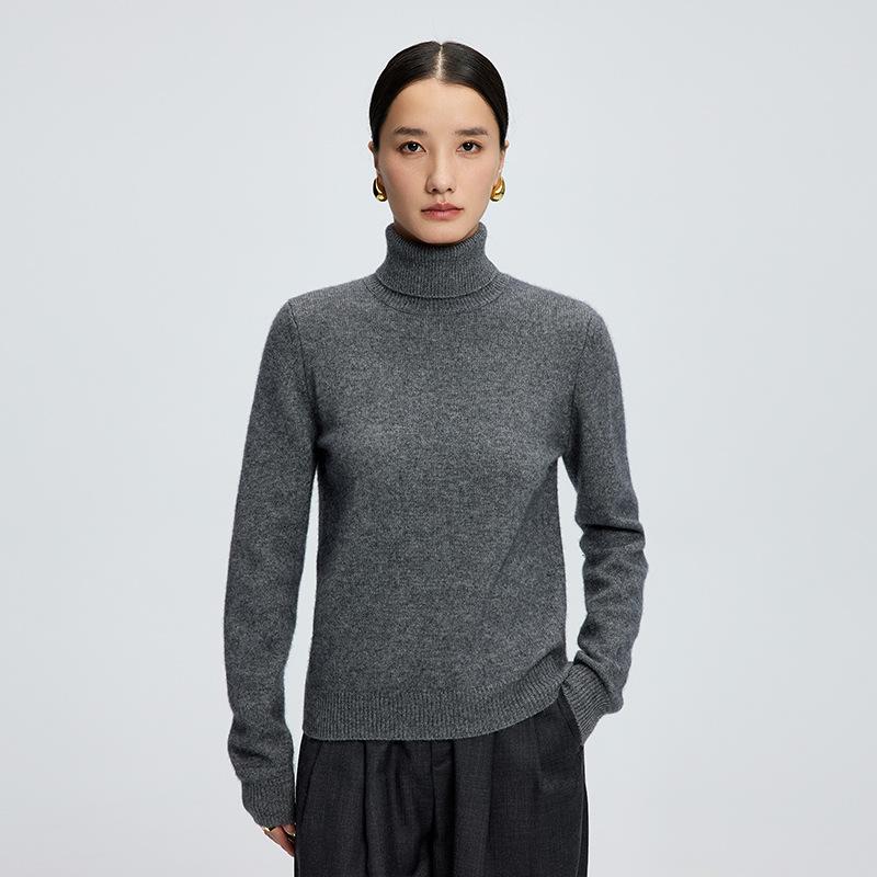 Women's High-Neck Cashmere Knit Sweater - Soft, Warm, Loose Fit for Autumn/Winter