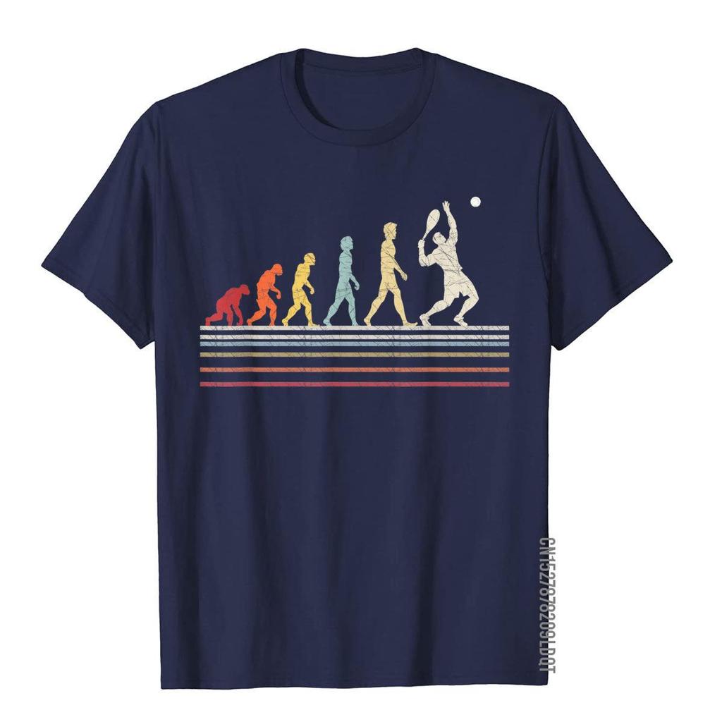 Human Evolution To Tennis Funny Graphic T-Shirt - Men's Cotton Street Style Affordable Retro Birthday Gift Casual Tee