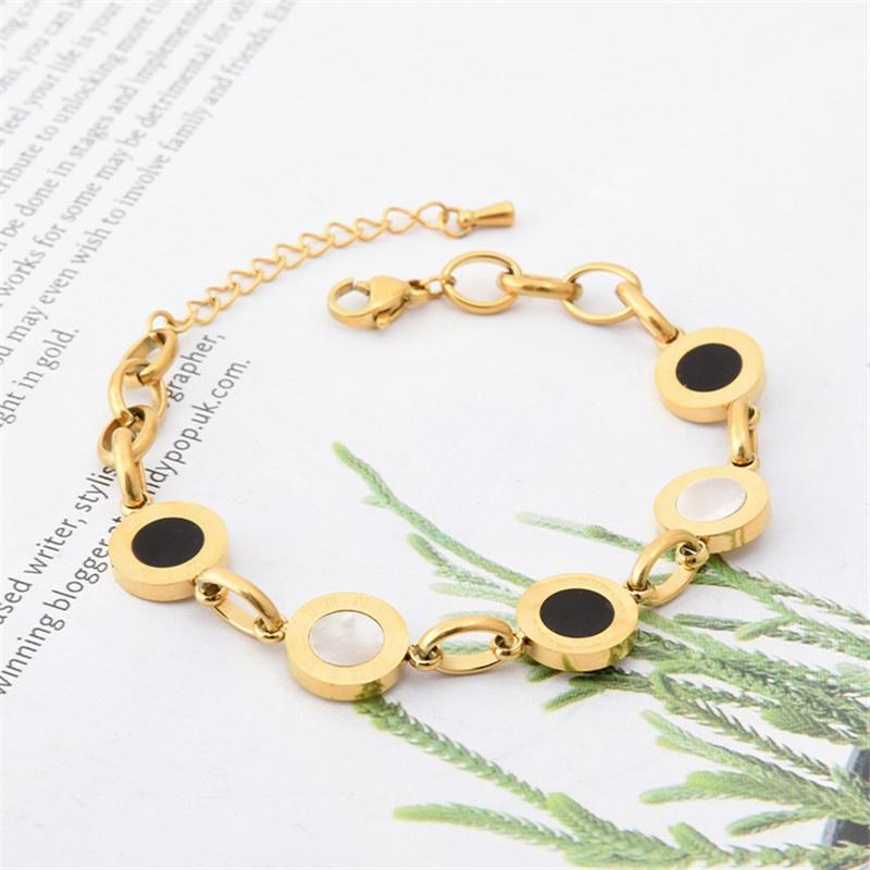 European and American Black and White Shell Titanium Steel Gold Plated Roman Numerals Bracelet Jewelry Adjustable Bracelet Bracelet