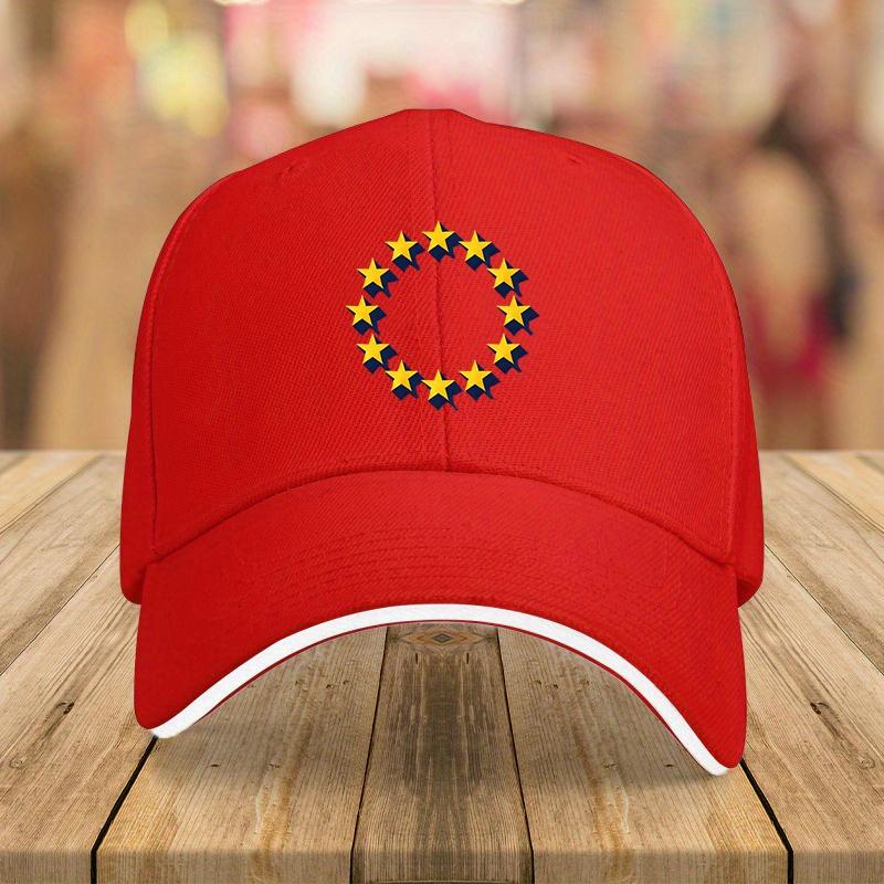 

A Unisex Baseball Cap Featuring The EU Flag Design Stylish And Comfortable with an Adjustable Fit Appropriate for Any Season One Size