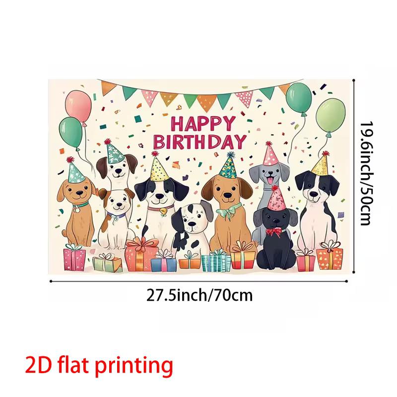 2D Dog Themed Happy Birthday Backdrop, Puppy Party Confetti Background