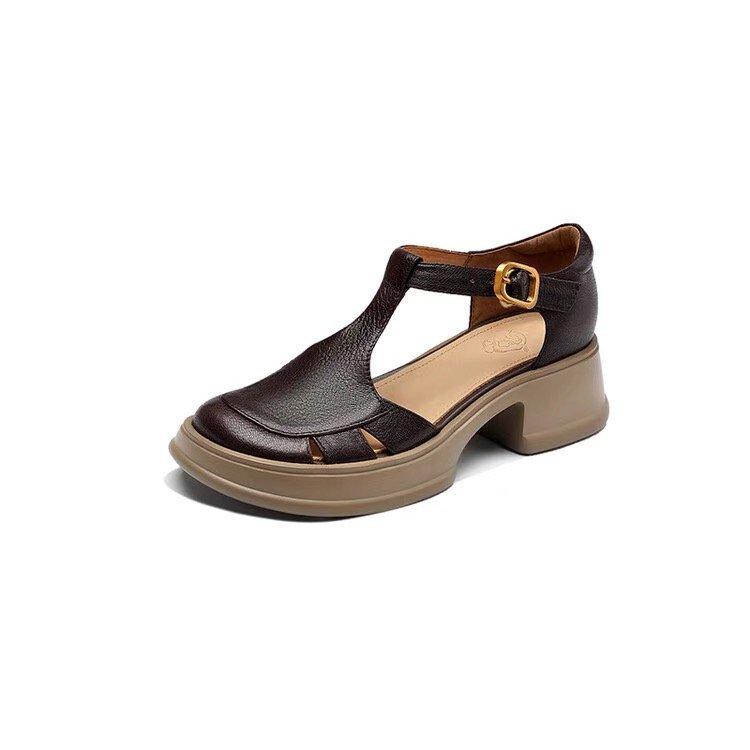 

Roman baotou sandals women s 2024 summer new women s shoes hollow woven pig cage shoes platform casual beach sandals 39 темно-коричневого кольору