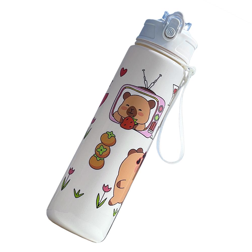 800ml Capybara Cute Water Cup with Straw & Handle Travel Water Cup Large Capacity Kawaii Water Bottle for Outdoor Activities