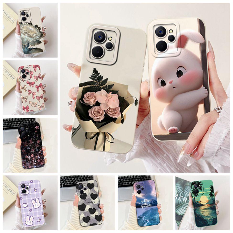 For Realme10 5G China RMX3663 Cover For Realme 10 5G Case Silicone Luxury Fashion Flowers Kawaii Cute Cat Shockproof Phone Case