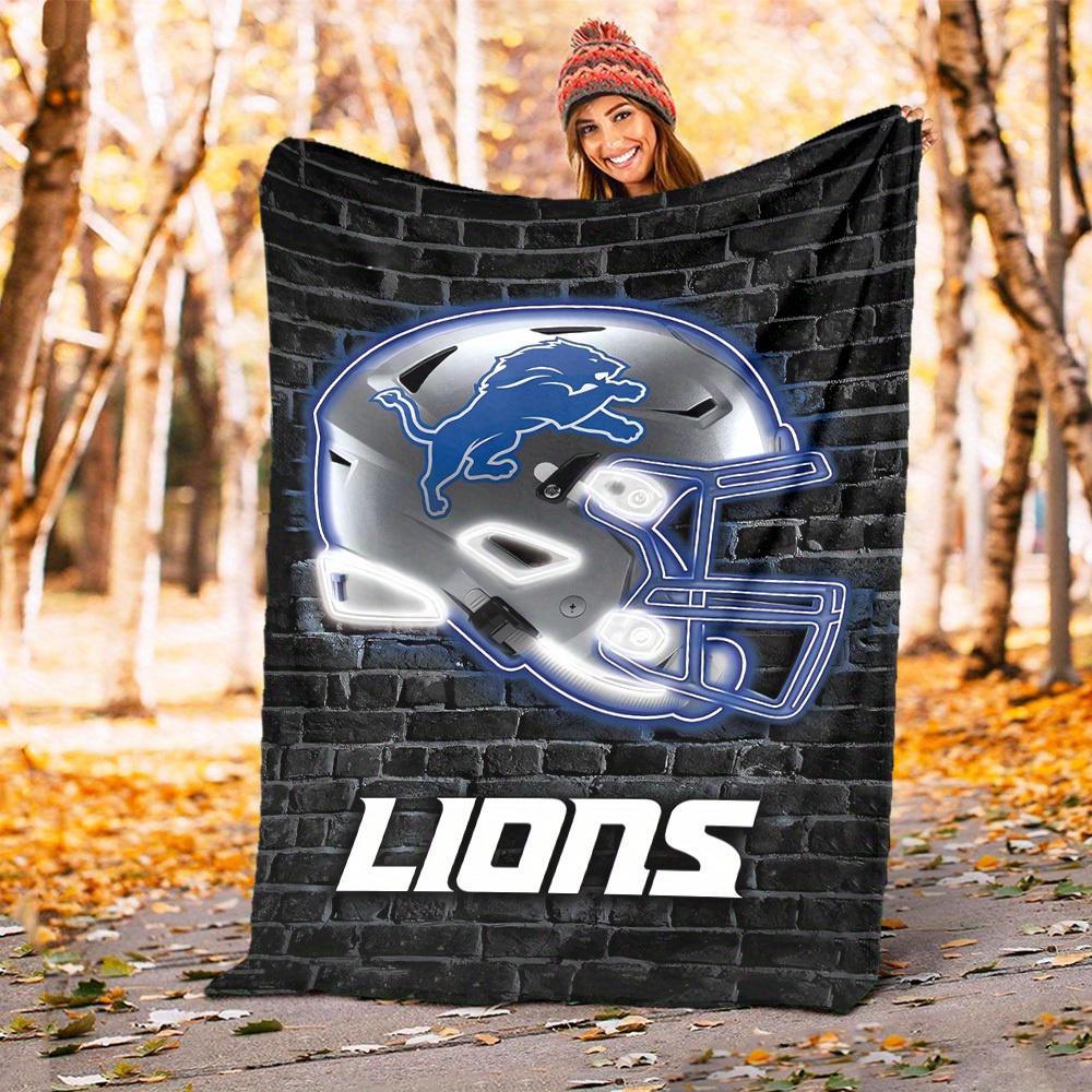 1pc Detroit Lions Helmet Theme Design Flannel Blanket - 3D Printed Soft Warm, All-Season Lightweight Throw for Camping Travel Bed-080747