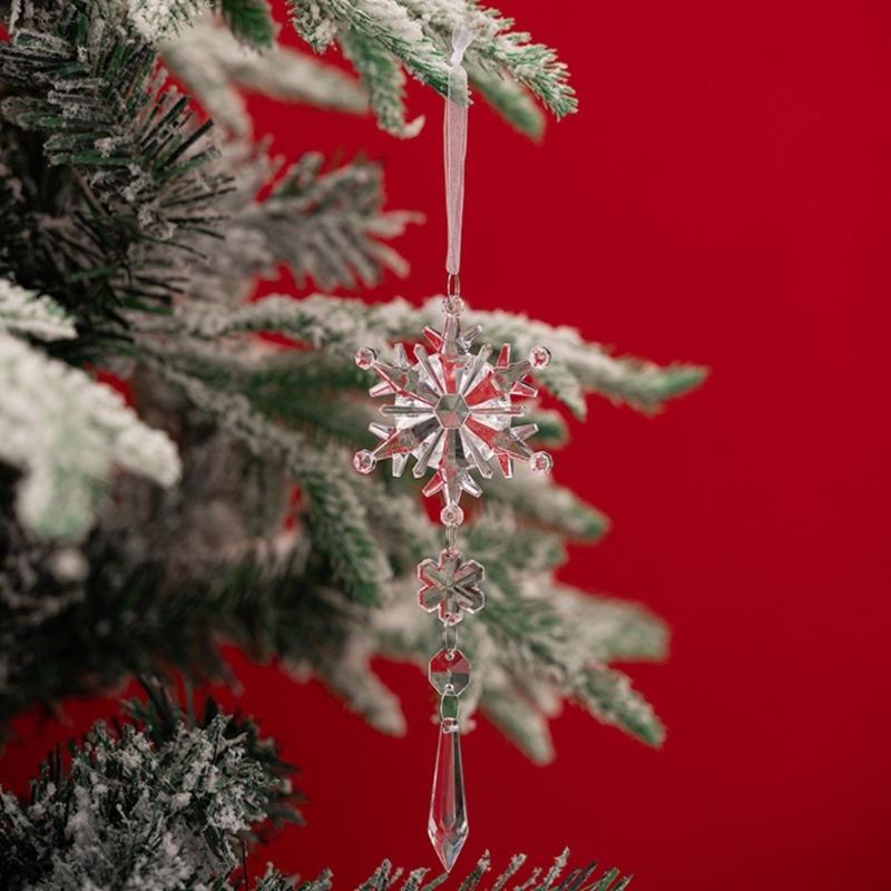Pack of 6 Christmas Tree Hangings Snowflakes Charm Ornament Acrylic Indoor Outdoor Decoration Festival Accessories