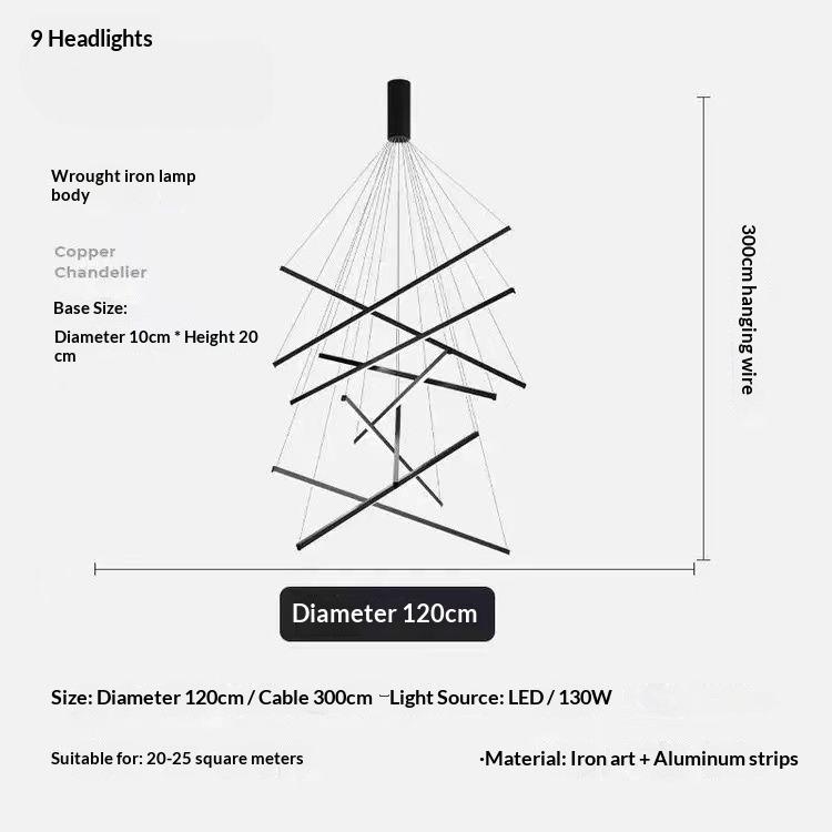 Black Stair Chandelier Modern LED Ceiling Lamp Long Line Interior Fixture for Living Room Duplex Hanging Lamp