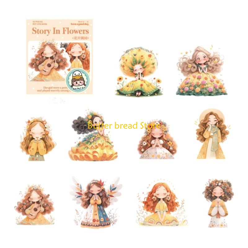 W89C Landscape Sticker Cartoon Girl Sticker Decorative Sticker Journal Sticker