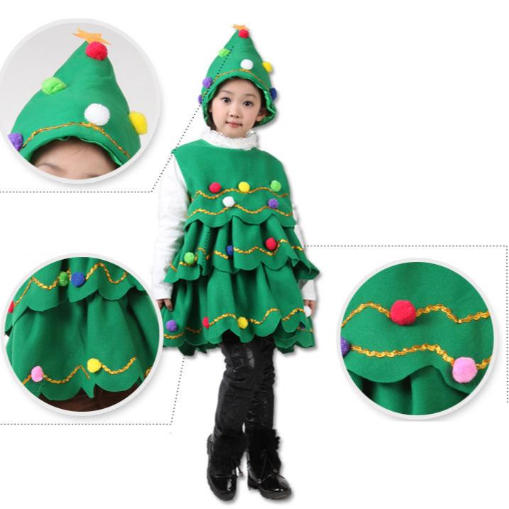 Mädchen Weihnachtsbaum Cosplay Kostüm Set Kleid Hut Entzückende Partykleidung Kleinkindbekleidung