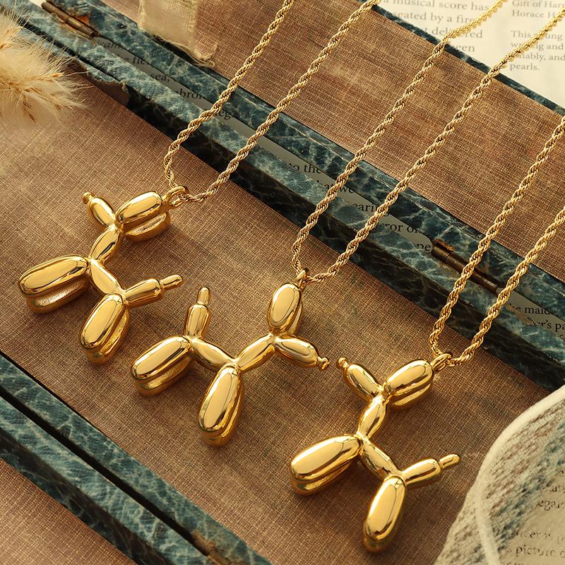 

French Mechanical Dog Pendant Choker Necklace - Titanium Steel, 18k Gold