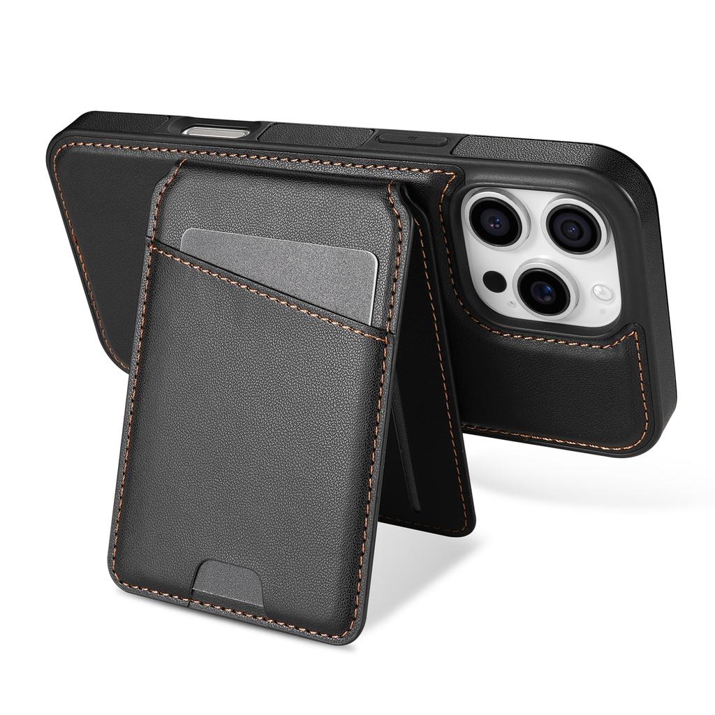 For iPhone 16 Pro Max Case Compatible with MagSafe Detachable Card Holder Kickstand Leather Phone Back Cover