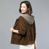 Women's Corduroy Jacket Winter Spring Autumn Plus-size Loose Fleece Hooded Jacket Short