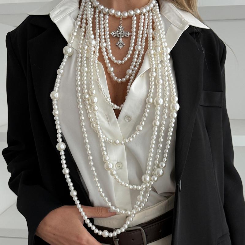 Women's Vintage Imitation Pearl Long Fringe Necklace, Elegant Sweater Chain Gift, Stylish Unisex Jewelry Pieces