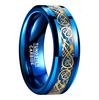 Men's Tungsten Steel Ring with Blue Spot and Gold Wire Wrap Pattern, 8mm Wide