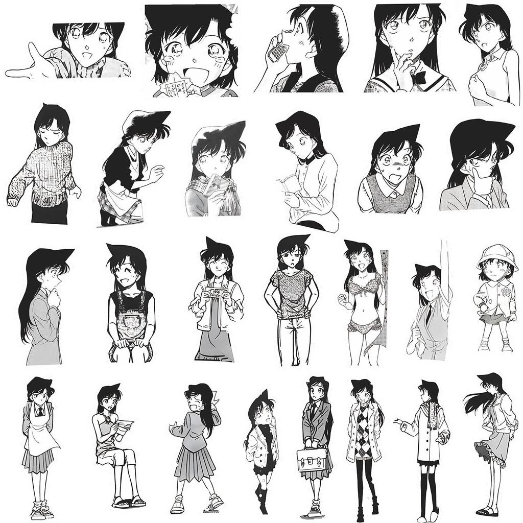 Ran Mouri Black & White Manga Sticker - Detective Conan Anime Decoration for Tablet, Planner, or Album