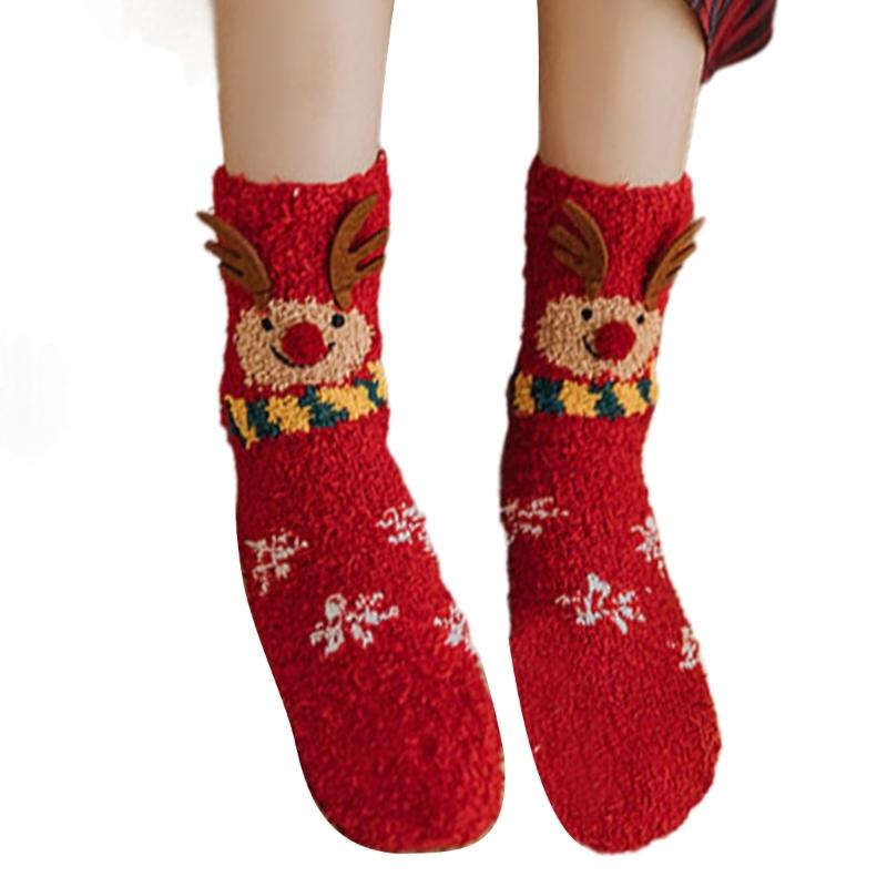 Festival Thickened Coral Velvets Floor Socks for Home Comfort Indoor Fuzzy Slipper Socks with Cartoon Christmas Pattern