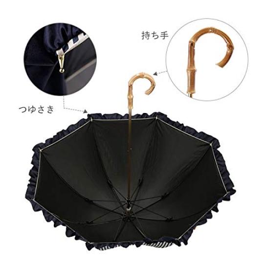 Pink Trick Parasol Grey 50cm Ruffle Stripe 6 Ribs 87135