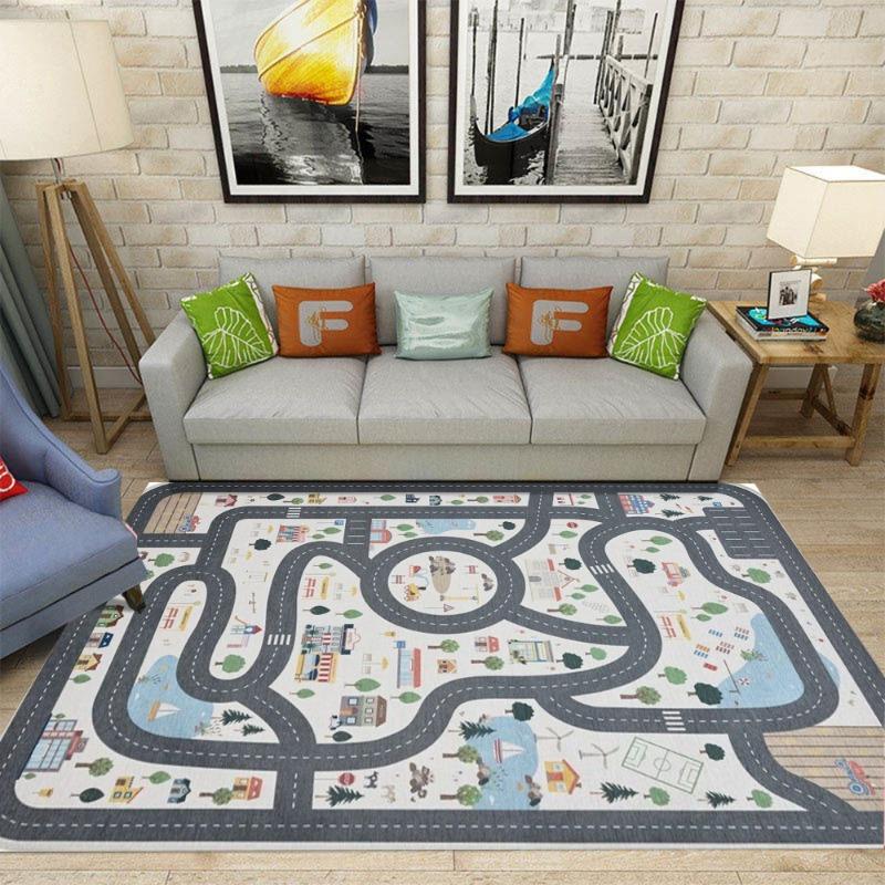 Eisenbahnmatten Städtischer Verkehr Kinderspiele Teppich Schlafzimmer Wohnzimmer Warme und Rutschfeste Matten Heimdekoration