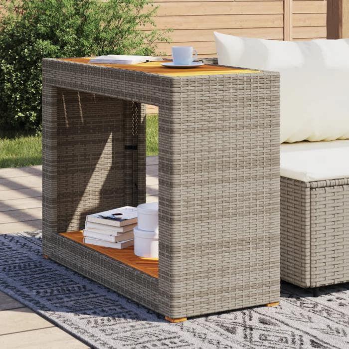 VidaXL Garden Side Table Wood Top, Coffee Table, Outdoor Patio Backyard Terrace Furniture, Grey Resin 366307