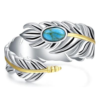 Federring für Damen, Modeschmuck mit Imitationstürkis, Vintage personalisierter Designring