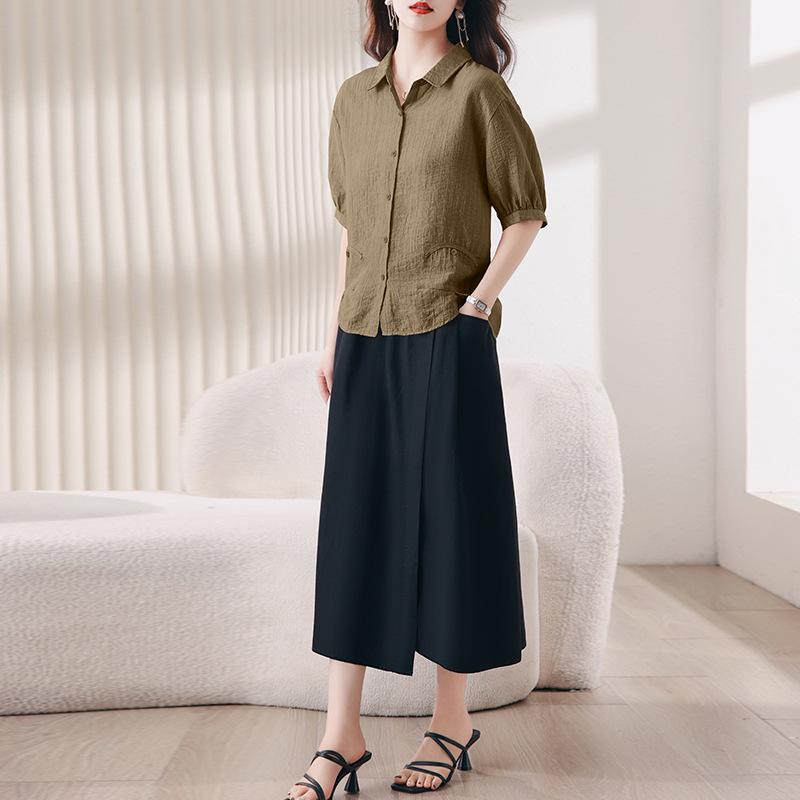 

Women s 2025 Chic Summer Short Sleeve Top & Slim Skirt Set - Petite, Age-Defying Style XXL армія зелений колір/чорний
