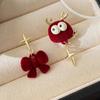 Fashion Atmospheric Red Velvet Bow Earrings Femininity Sweet Flower Long Fringed Versatile Earrings