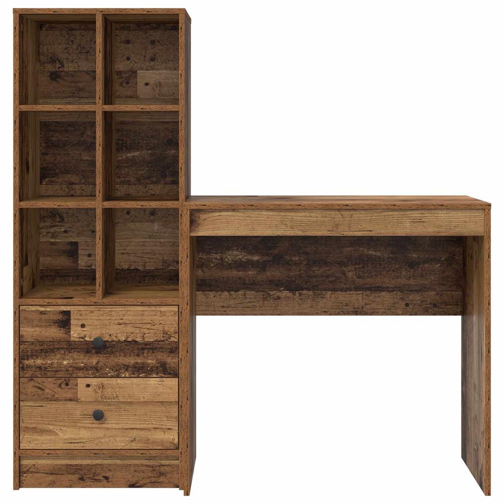Desk with Drawers and Shelf 2 pcs Reclaimed Wood Look