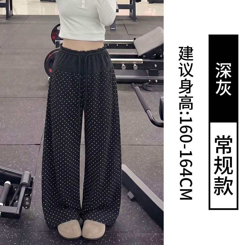 Womens High Waist Polka Dot Loose Casual Drawstring Wide Leg Pants