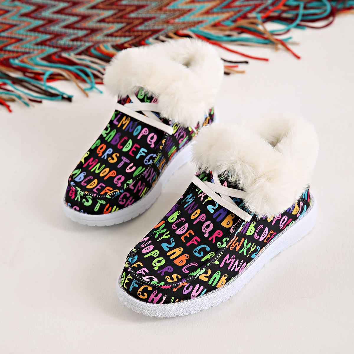 

Мода 2024 года. Женские туфли из парусины с принтом граффити. Кроссовки на плоской подошве. Зимние теплые мокасины без застежек. 42 чёрный