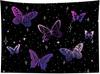 Purple Butterfly Tapestry Wall Hanging Black Starry Night Sky with Celestial Galaxy Wall Tapestry Bohemian Wall Decor Bedroom
