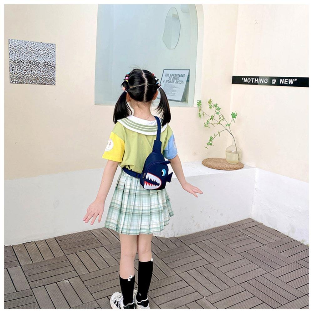 Zipper Crossbody Chest Bag Canvas Cartoon Shark Waist Bag Fashion Shark Pattern Chest Bag