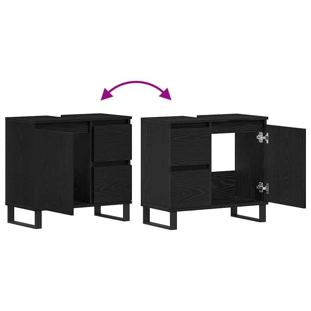 Washbasin Cabinet with Door Black Oak Effect 65 x 33 x 60 cm