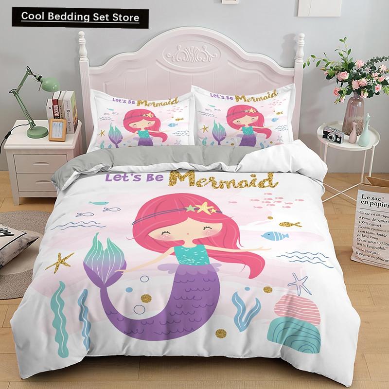 Bedding Set Crib Duvet Cover for Baby Kids Children Cartoon Mermaid Girls Princess King Queen Twin 2/3pcs Polyester Quilt Cover