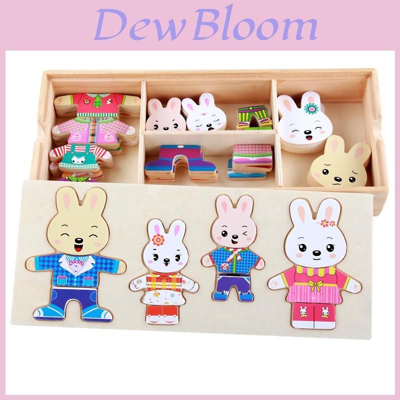 Wooden Childrens Toy With Little Rabbits Dress Up Puzzle For Learning And Play