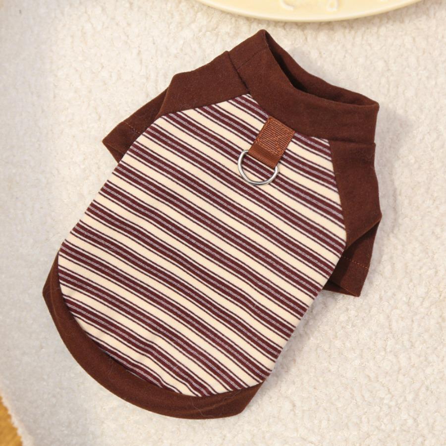 Autumn Winter Pet Clothes Dog Cat Striped Base Layer Shirt Warm Outfit with Leash Ring for Small Dogs Teddy Bichon