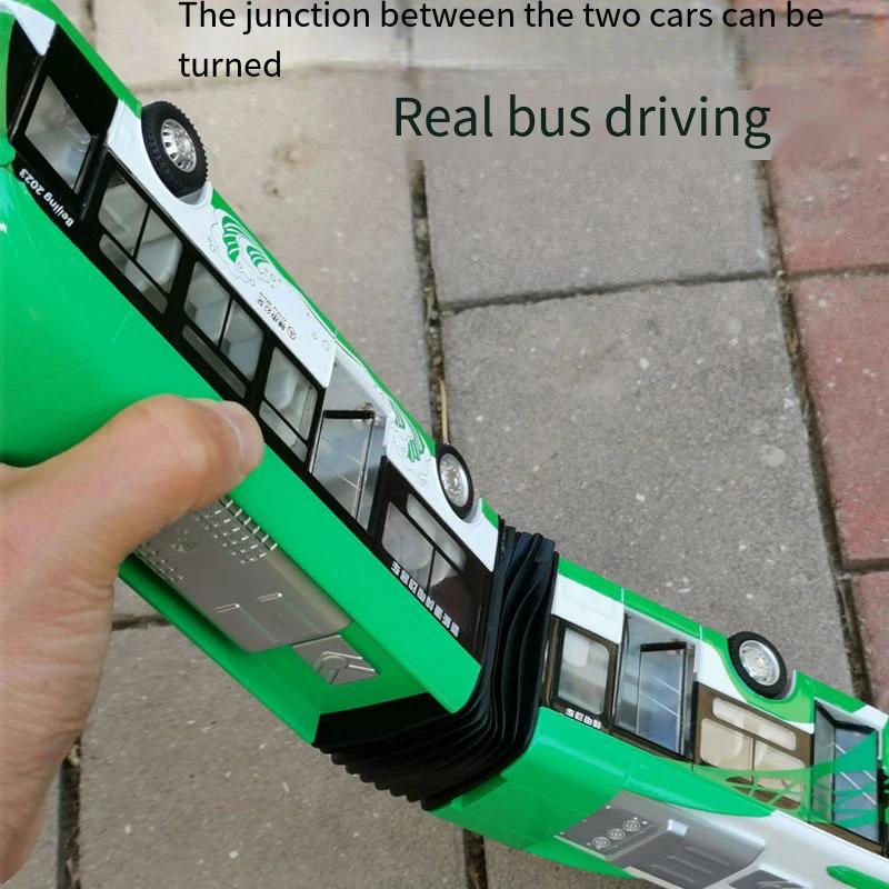 Articulated Double Section Bus Car Model Pull Back Sound and Light Collection Toys for Boys