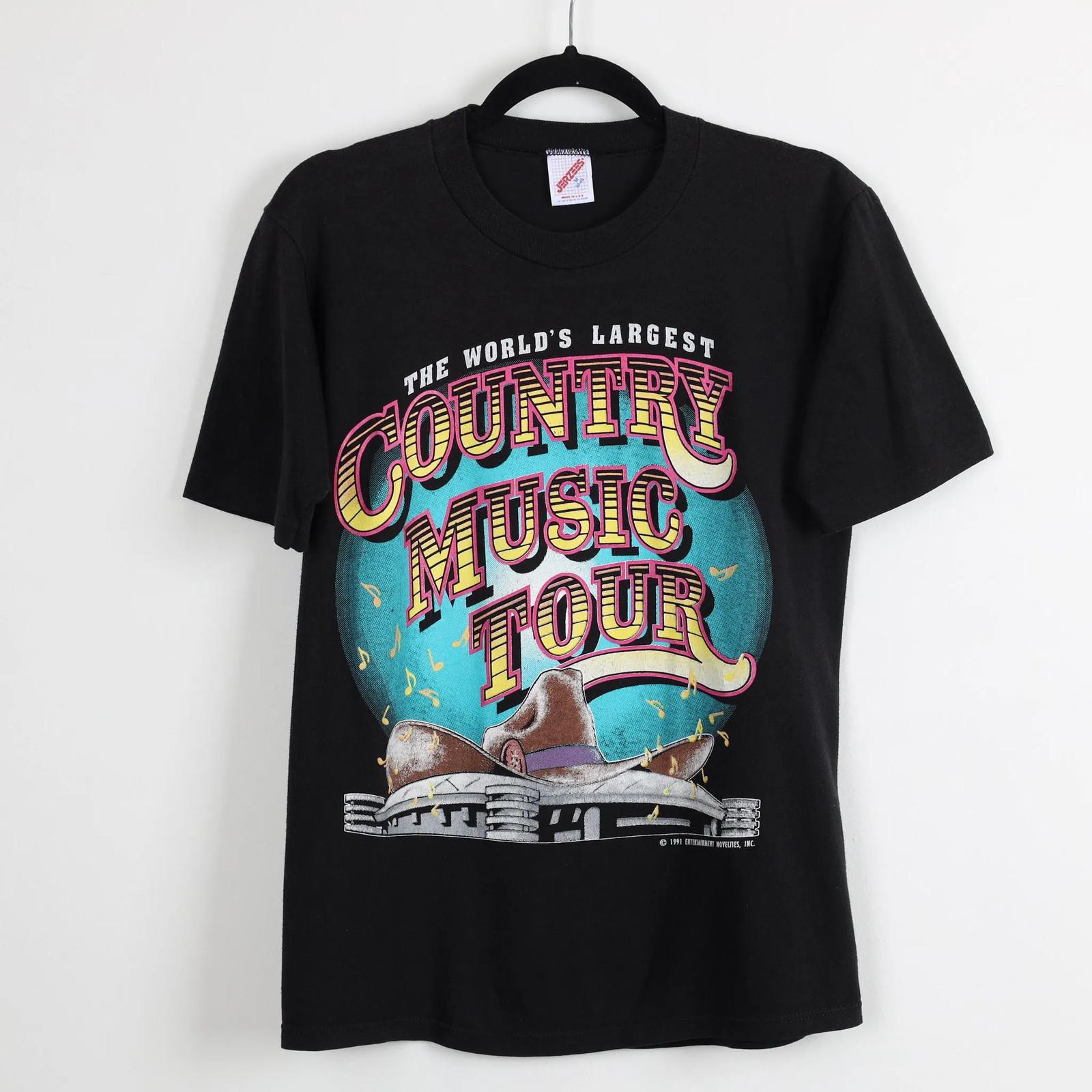 Vintage 90s 1991 The World s Largest Country Music Tour Graphic T- Medium Unisex T-Shirt L