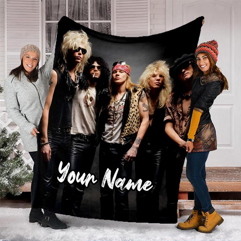 Custom Name Guns N Roses Theme Printed Blanket - Perfect for Couch, Bed, Travel & Outdoor Use | Machine Washable, Cozy & Durable.