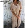 Women's Fashion Summer Spring Solid Color Print Short Sleeve V-Neck Loose Waistlinet Casual Dresses
