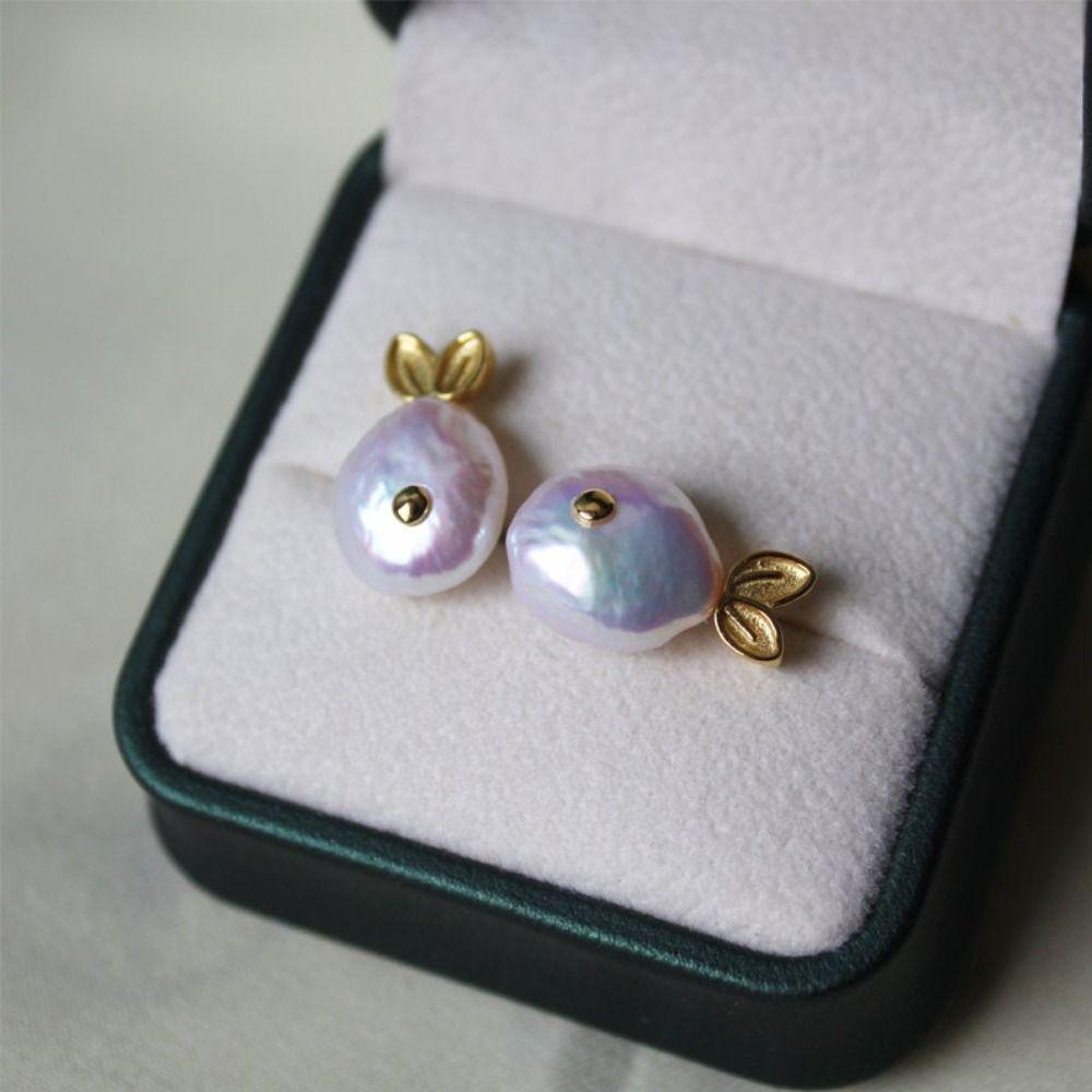 Color Preserved Baroque Whale Necklace Pearl Small Fish Studs Earrings Clavicle Chain Women