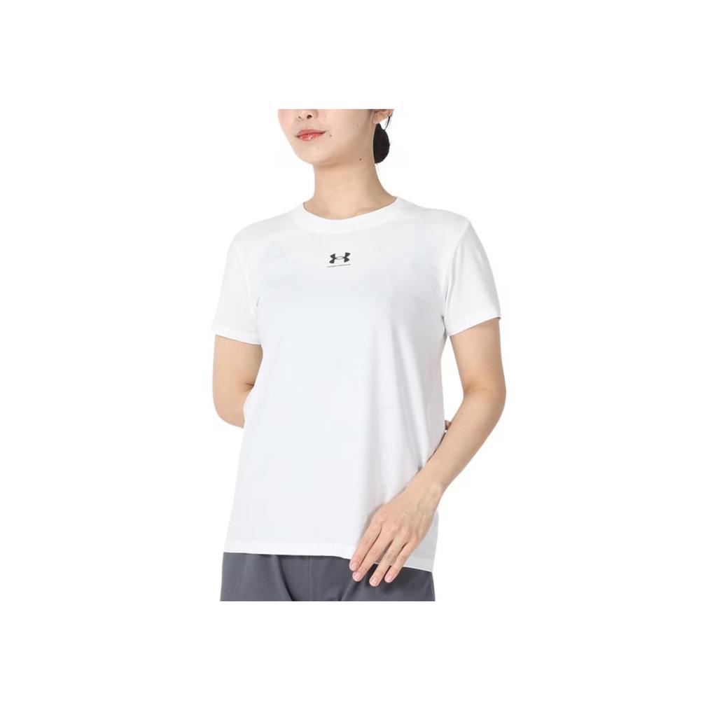 Under Armour Letter Logo Print Round Neck Pullover Short Sleeve T-Shirt Women T-Shirts White 1383648-100