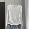 Stylish Long Sleeve T-Shirt Ribbed Slim Standard Shoulder Top For Autumn Stretchy Slim Base Layer Soft Ribbed Fabric Good For Inner And Outer Wear Top