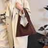 Retro Suede Rivet Shoulder Bags PU Leather Work Purses Large Tote Handbag Slouchy Locomotive for Women Travel Winter Fall