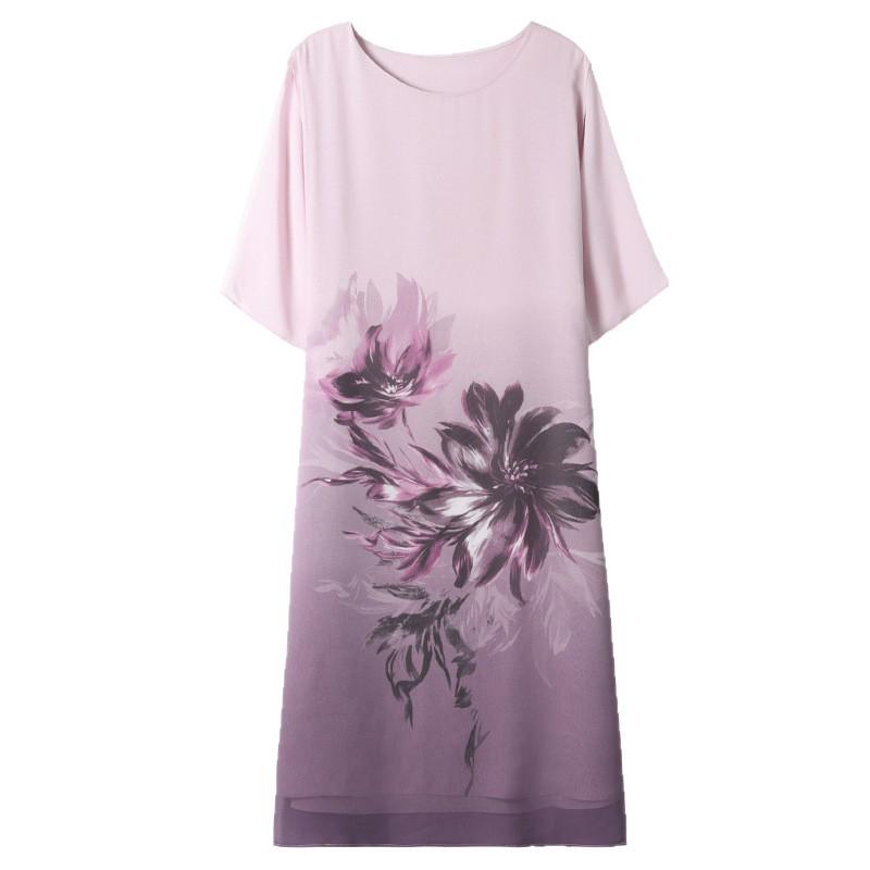 2026 Summer Chiffon Dress for Middle-Aged & Elderly Women - Mid-Length, Plus-Size, Belly-Concealing