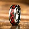 Vintage Red Rose Flower Inlaid Stainless Steel Ring High Polished Bevel Edge Wedding Band Retro Romantic Love Jewelry Gift
