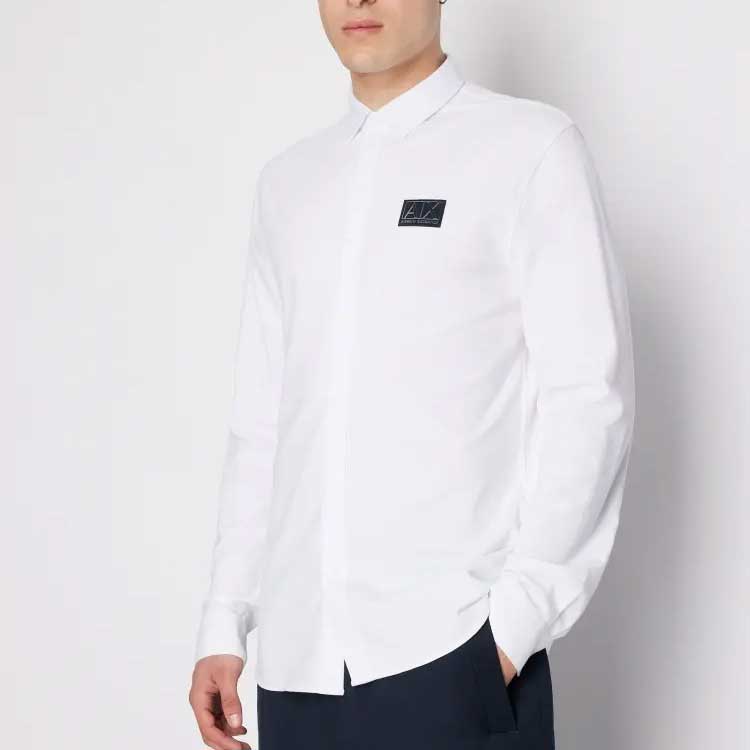 Armani Exchange Solid Label Casual Long Sleeve Shirt Men Shirts White 6RZCHJ-ZJYCZ-1100