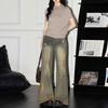 Fashionable Comfortable Blue Ripped Jeans Women High-waisted Design Sense Niche Straight Trailing Wide Leg Trousers Jeans for Women Long Denim Pants