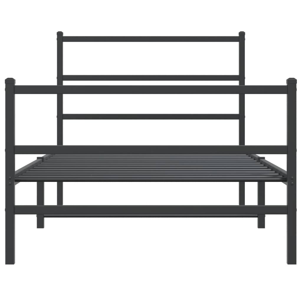 Metal Bed Frame with Headboard and Footboard Black 107 X 203 Cm